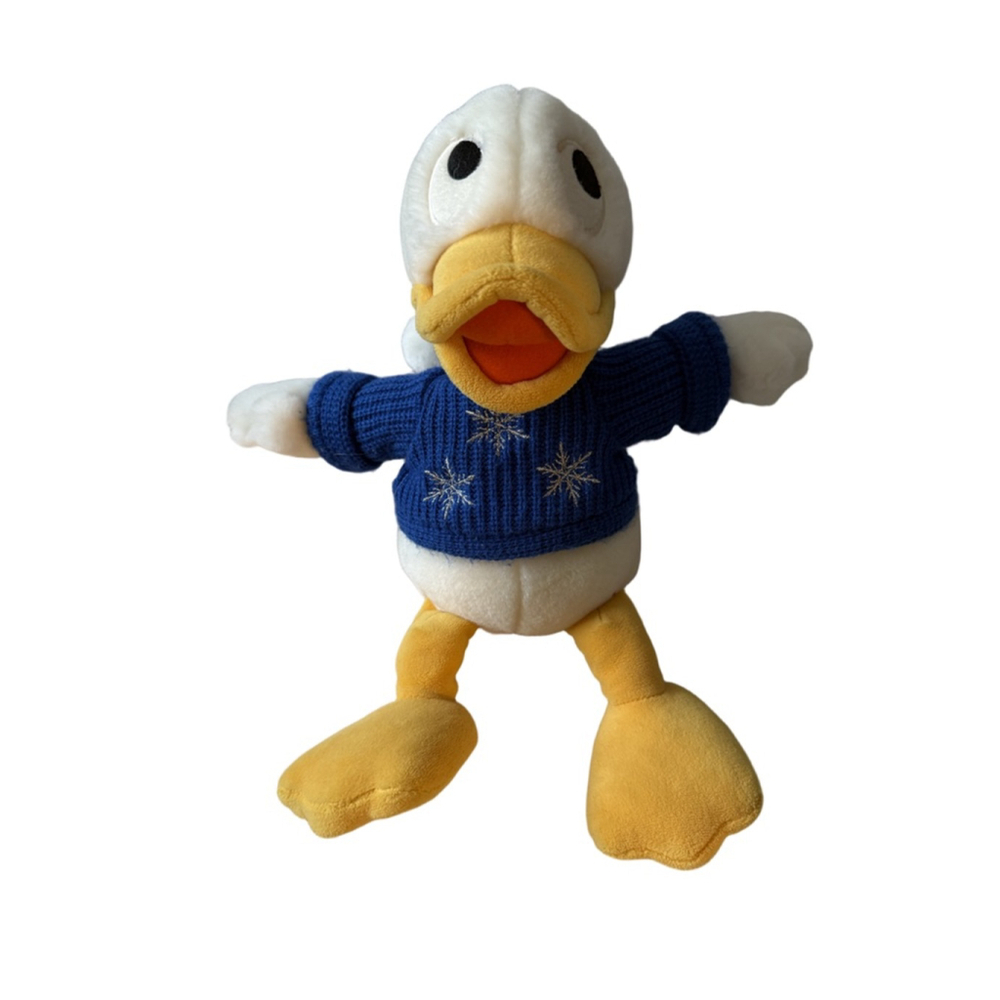 adorable Disney Store Exclusive Donald Duck In Christmas Sweater Snowflakes 12"